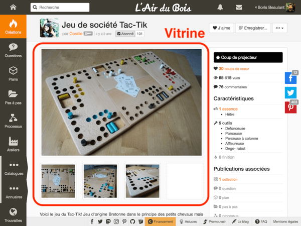 Vitrine d'une création