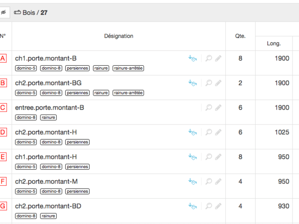 OpenCutList - Etiquettes sur les pièces dans la fiche de débit