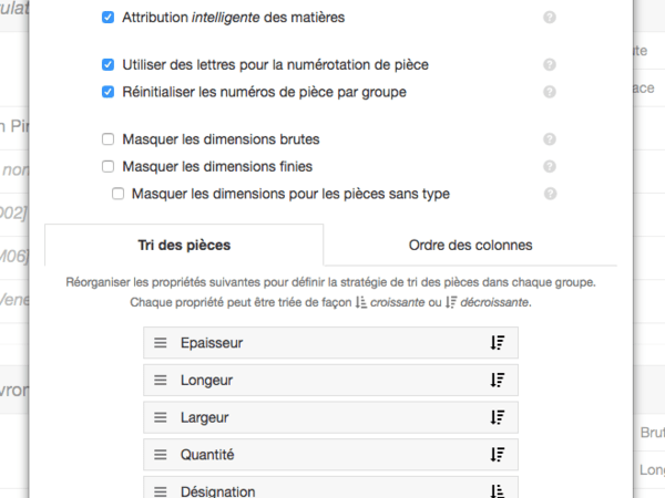 Options de fiche de débit