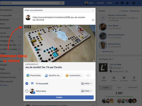 Partage d'une création sur Facebook