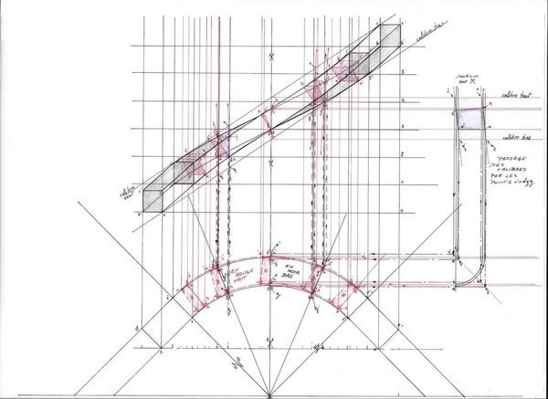 Main courante débillardée d'équerre à la normale