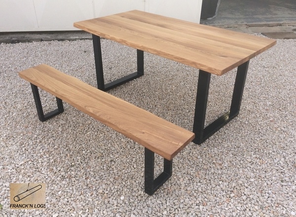 Table à manger et banc Chêne et fer