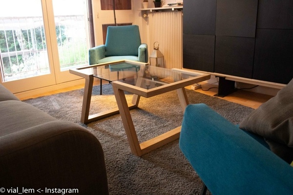 Table basse verre & chêne (la grande soeur)