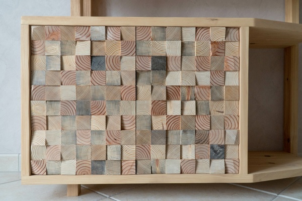 Bibliothèque en pin - bois de bout