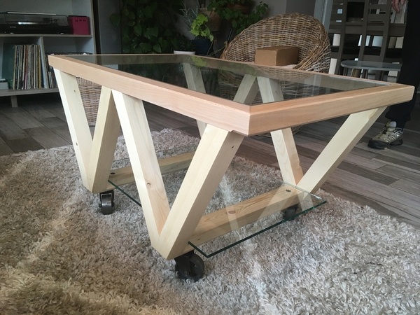 Table basse de salon bois & verre