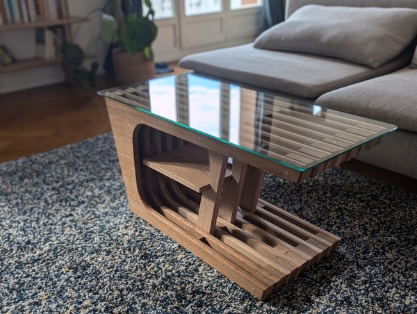 Table basse en camaïeu de chêne déclassé