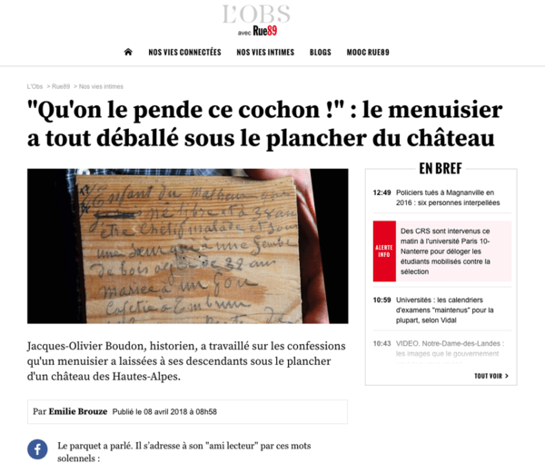 Confessions intimes d'un menuisier du XIXe siècle