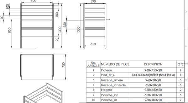 Plan d'ensemble de la table à langer "pikler"