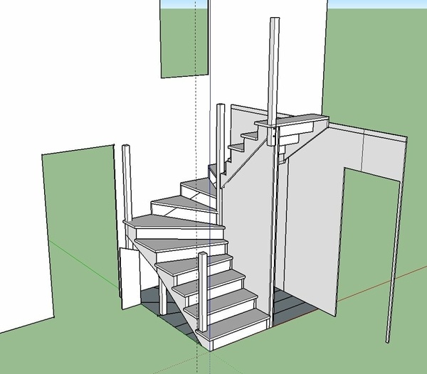 Escalier 2 quarts tournant avec placards et WC