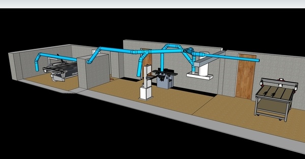 Réseau d'aspiration sous sketchup