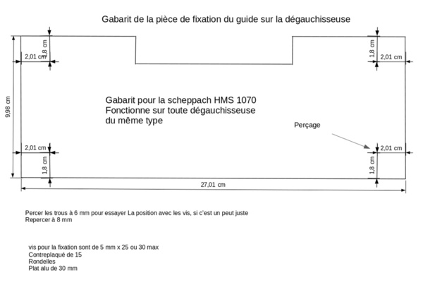 Gabarit de la pièce de fixation sur la dégauchisseuse