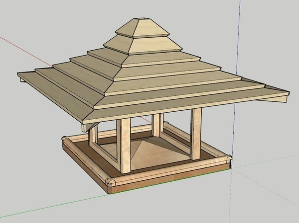 Mangeoire à oiseau de style asiatique avec charpente traditionnelle