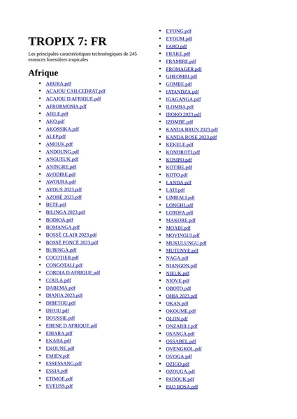Diverses listes de fiches d'essences de bois disponibles en ligne (liens)