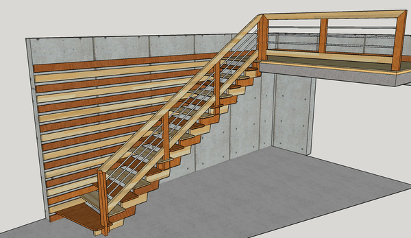 Escalier droit contemporain , sans épure ni tracé