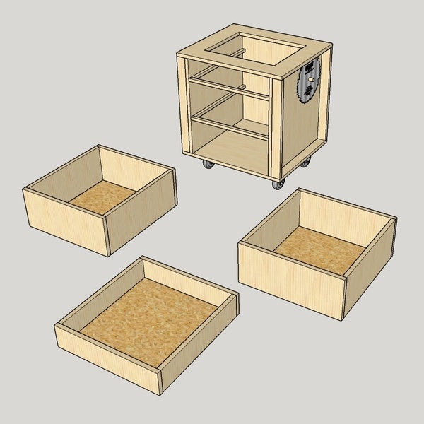 Vue du meuble et des tiroirs