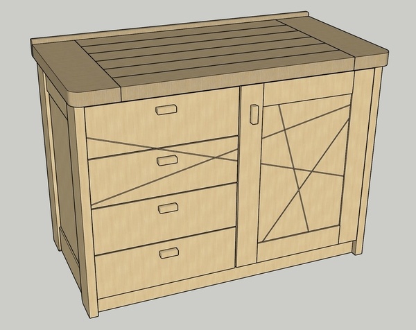 Meuble salle d'eau, porte et tiroirs