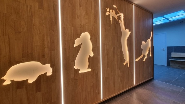 Aménagement salle d'attente cabinet vétérinaire.