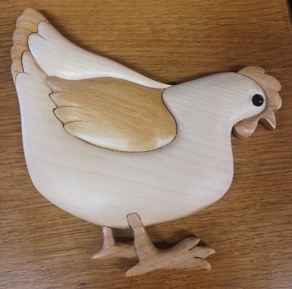 Une poule en intarsia