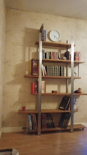 Bibliotheque inox bois exotique