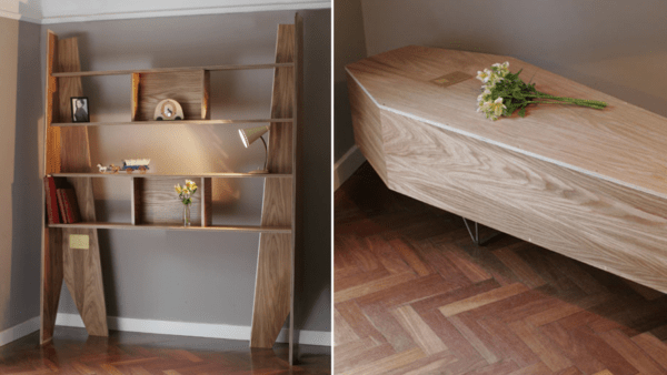 Une  bibliothèque  transformable en cercueil