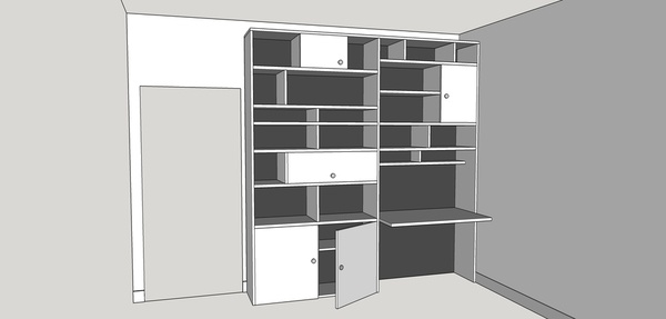 Bibliothèque avec bureau intégré