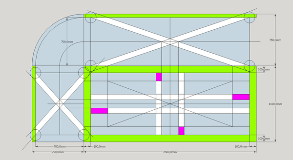 Épure de piétement mikado pour table