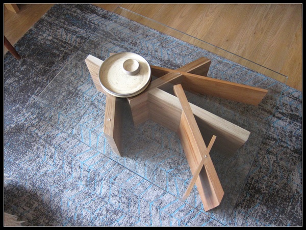 Table basse bois et verre inspiration japonaise