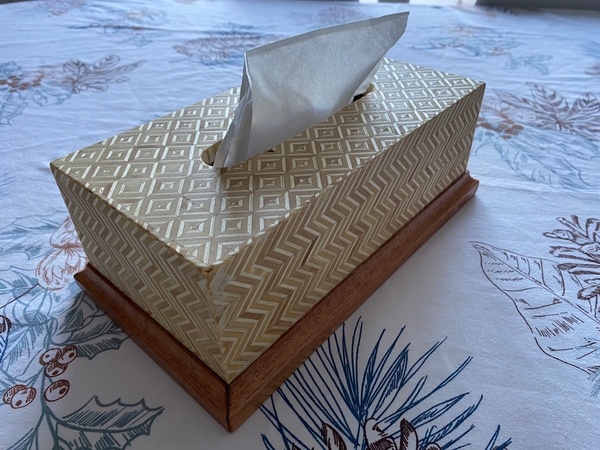 Une boîte à ???… motifs de contreplaqué pour mouchoirs !