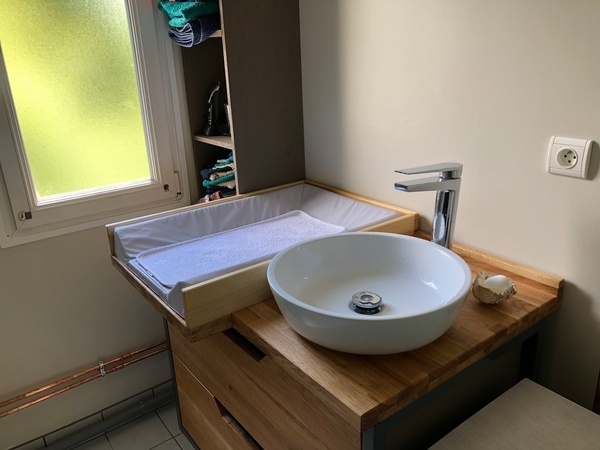 Meuble de salle de bain chêne / OSB / acier