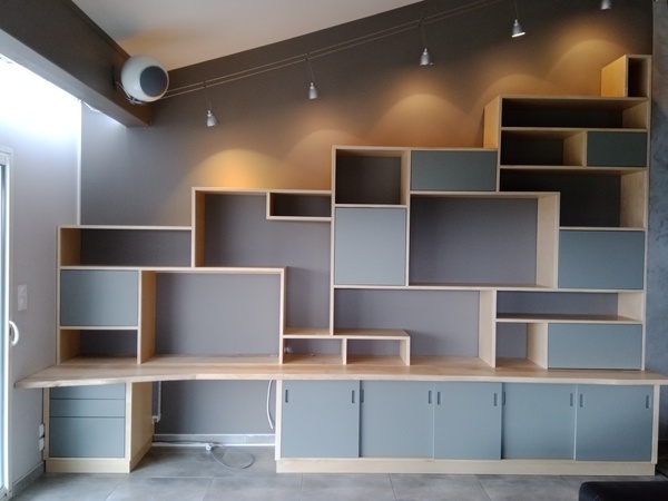 Bibliothèque bureau en frêne