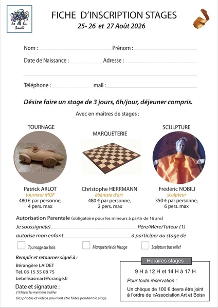 Stages marqueterie, tournage et sculpture