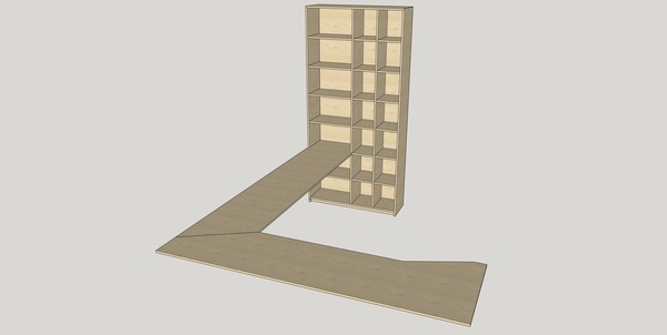 Bibliothèque avec bureau intégré