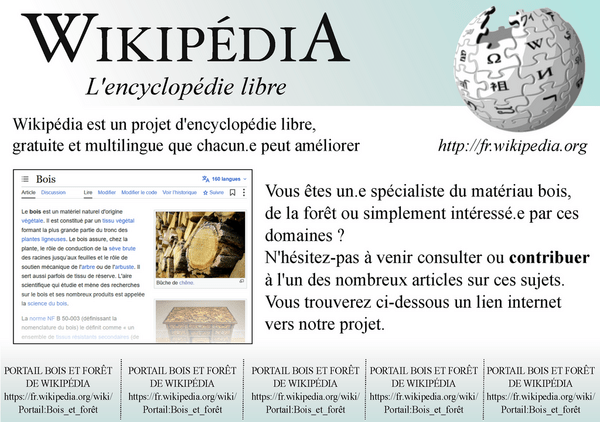 [AIDE] Demande de contribution à l'encyclopédie Wikipédia - Portail: Bois et Forêt