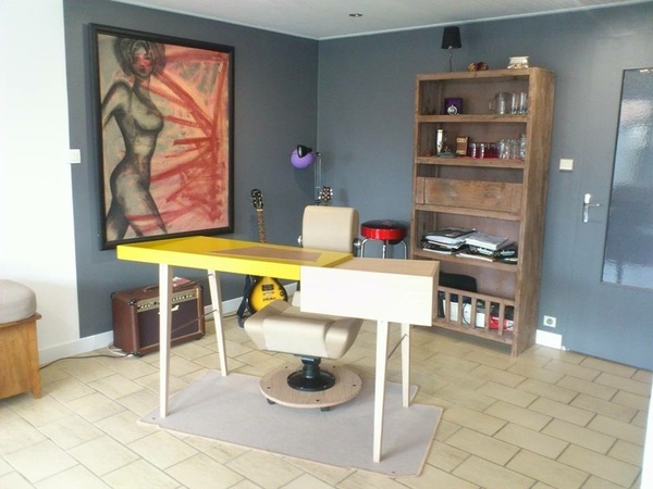 Bureau Collaps en chêne brossé et contre plaqué laqué