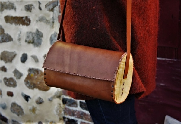 Petite sacoche bois/cuir