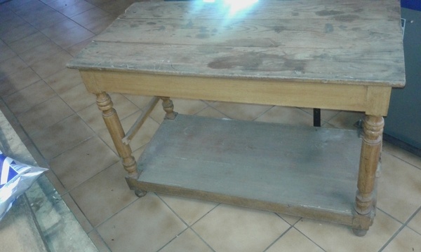 Table haute transformée en table basse