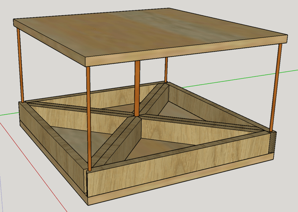 Boite carrée à 4 rangées de 4 tiroirs triangles pivotants