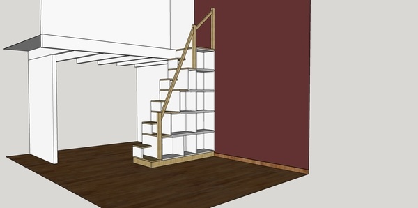 Escalier étagère accès mezzannine