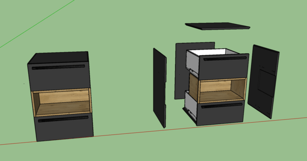 Caisson cuisine avec partie en chêne