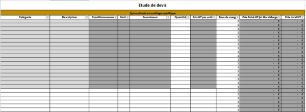 Fichier Excel pour réalisation de devis