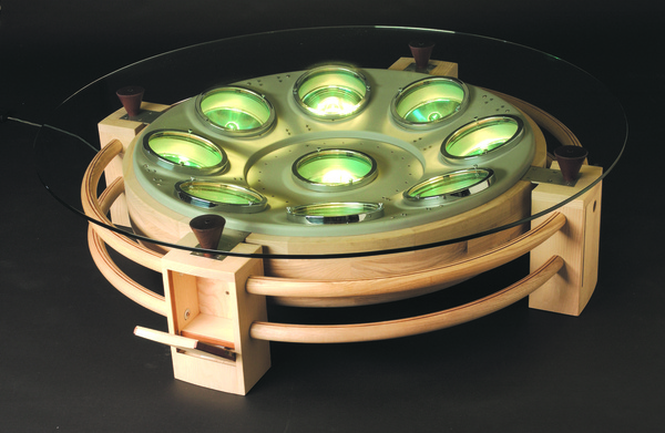 table basse avec éclairage dimère tactile