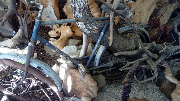 Le bois est un farceur, ne pas poser son vélo n'importe où !