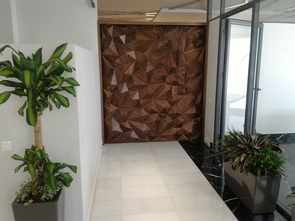 Porte et habillage au reliefs géométriques