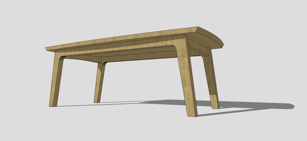 Une grande table en noyer tout en courbe