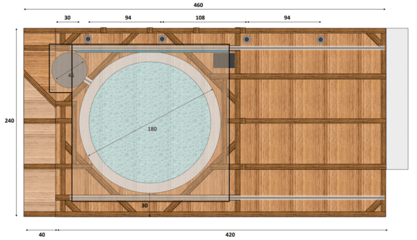 Terrasse pour SPA gonflable, avec couvercle motorisé.
