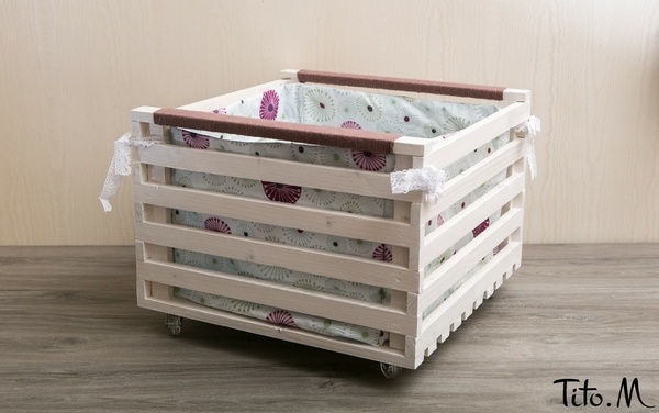 Grande caisse de rangement avec sac coton et roulettes