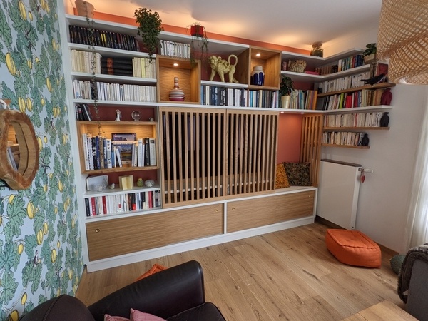 Biblio - TV en chêne et ppm Blanc