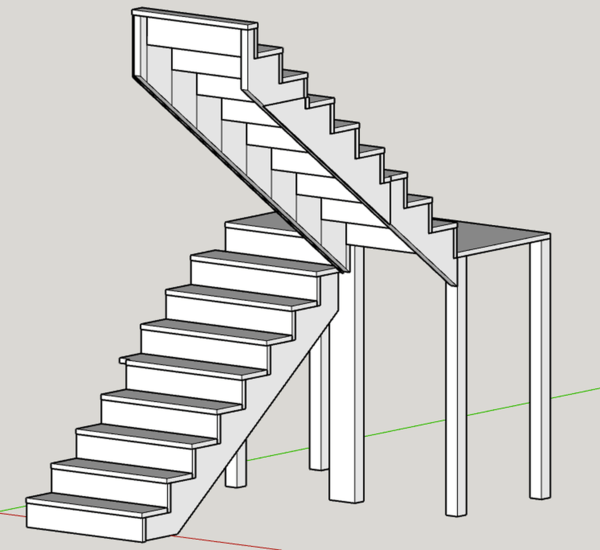 Escalier sur crémaillère 2 volées droite avec palier