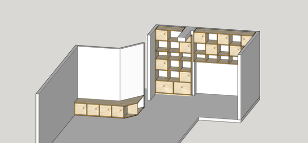 Bibliothèque et banc de lecture