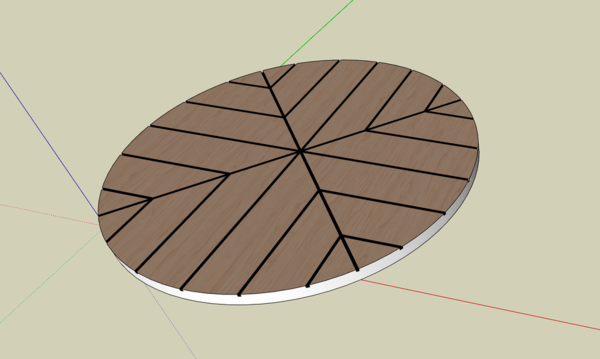 Table basse ronde joints type pont de bateau